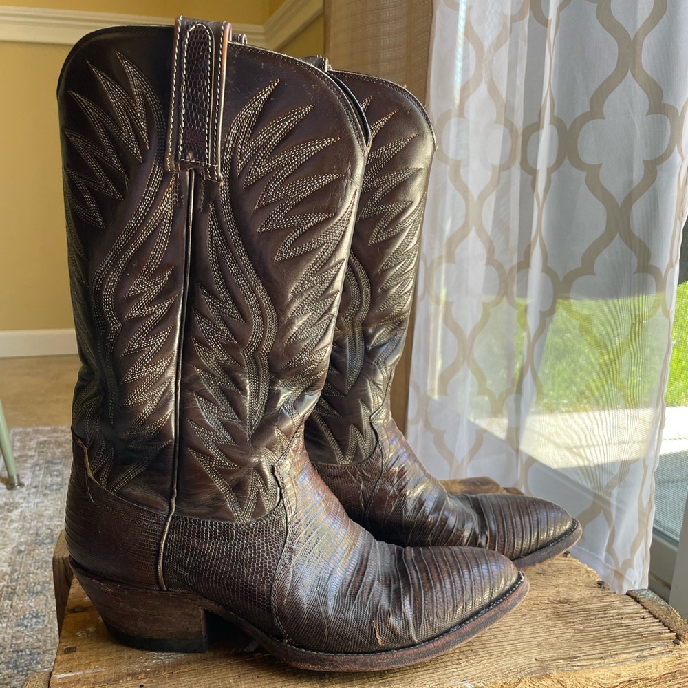 Vintage Dan Post Cats Paw Leather & Snakeskin Western Boots